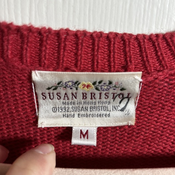 VTG Susan Bristol Red Fall Teacher Hand Embroidered Cardigan Sweater M - Picture 4 of 7